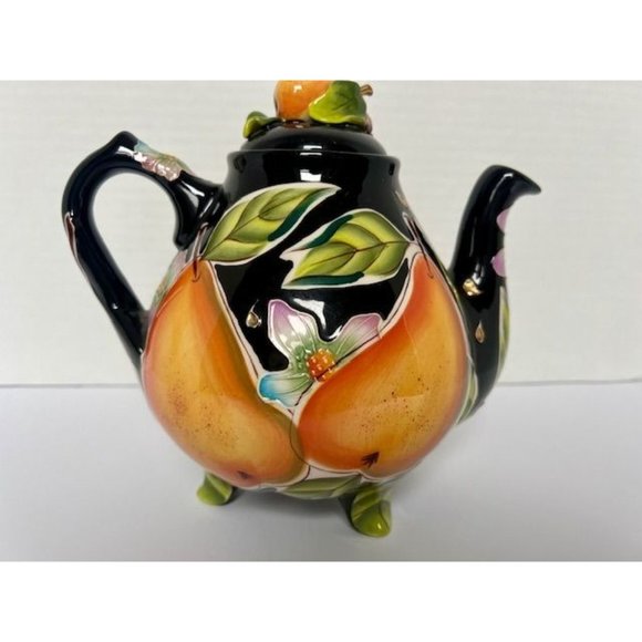 Blue Sky Black Bold Color Textured Icing on the Cake Pear Teapot Fruit Design - Picture 3 of 10